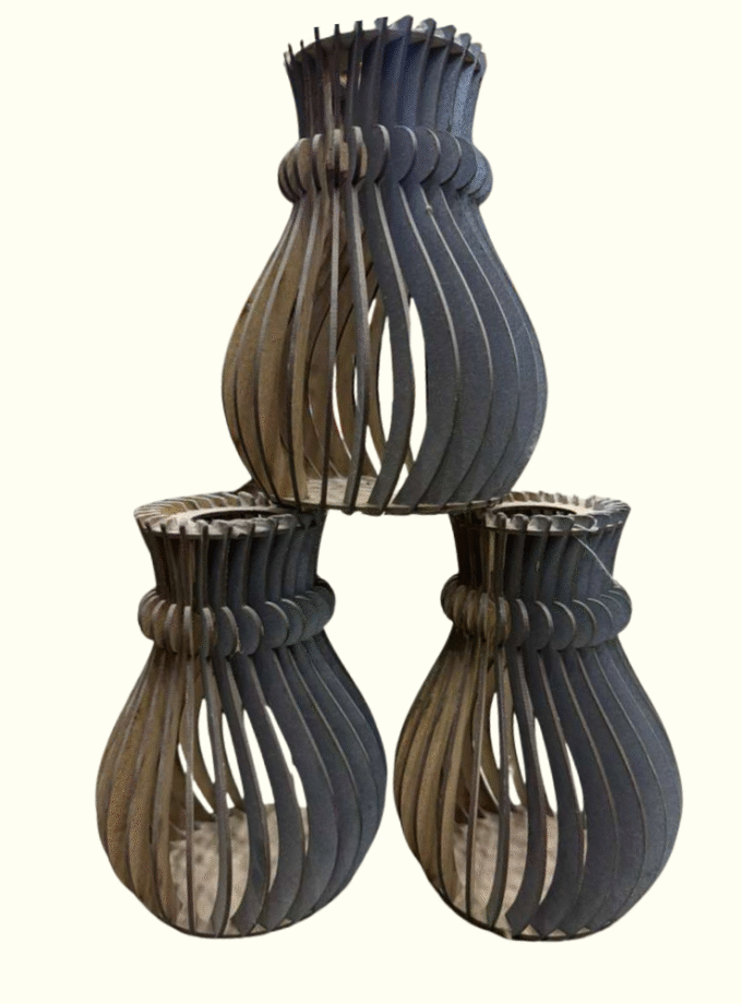 3 Modern Wooden Wave Vases Set