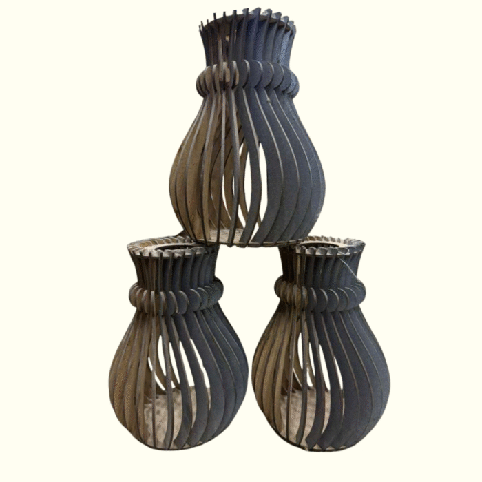 3 Modern Wooden Wave Vases Set