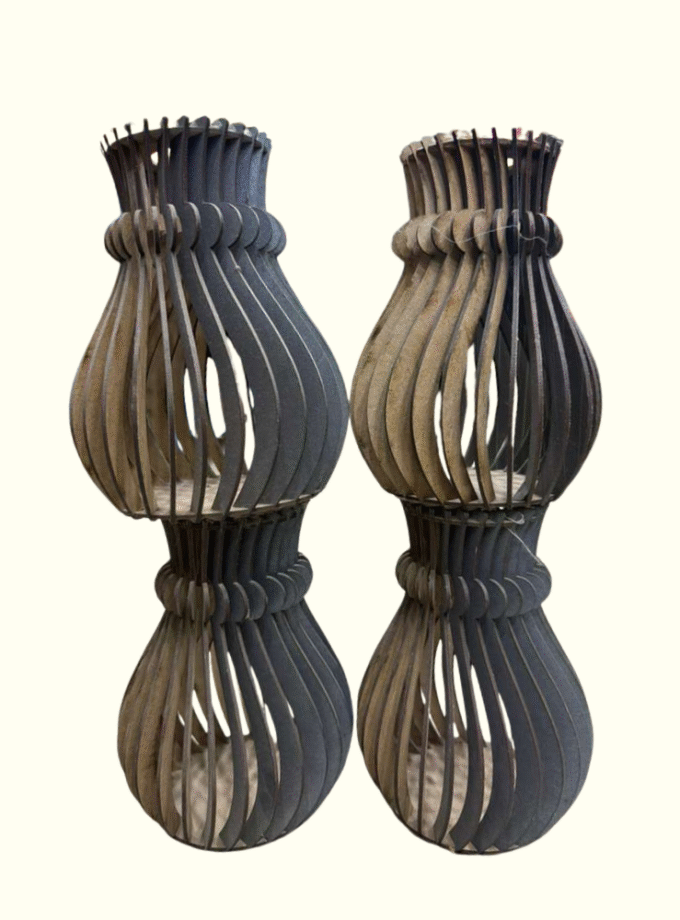 4 Modern Wooden Wave Vases Set