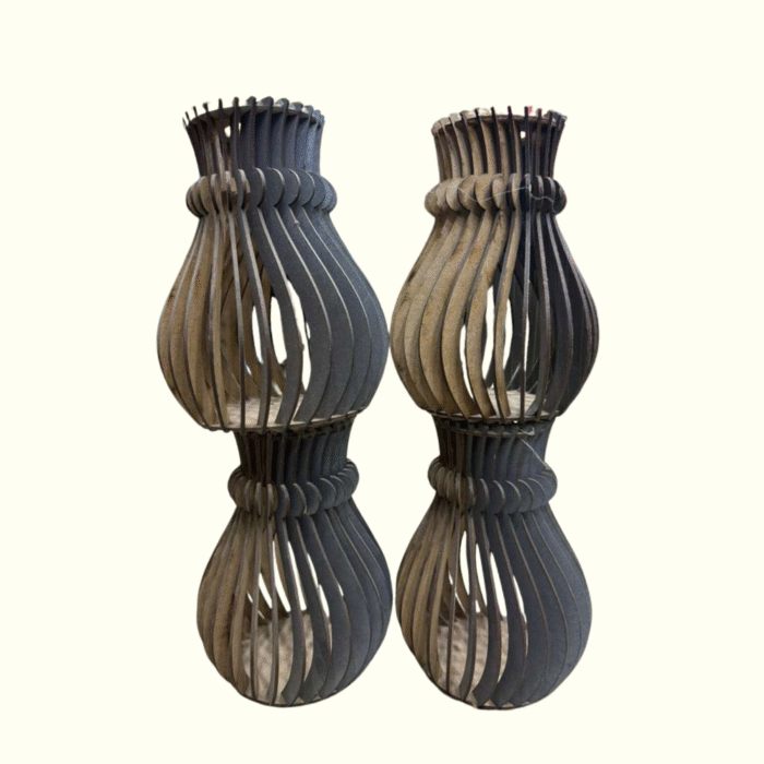 4 Modern Wooden Wave Vases Set
