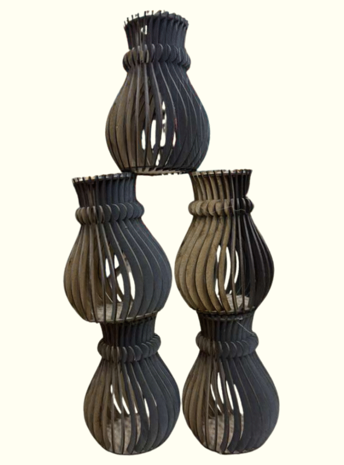 5 Modern Wooden Wave Vases Set
