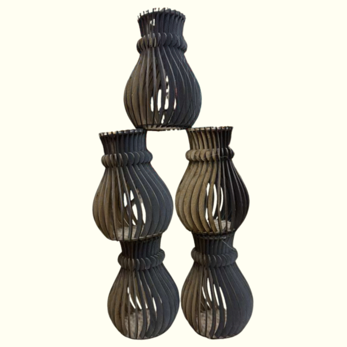 5 Modern Wooden Wave Vases Set